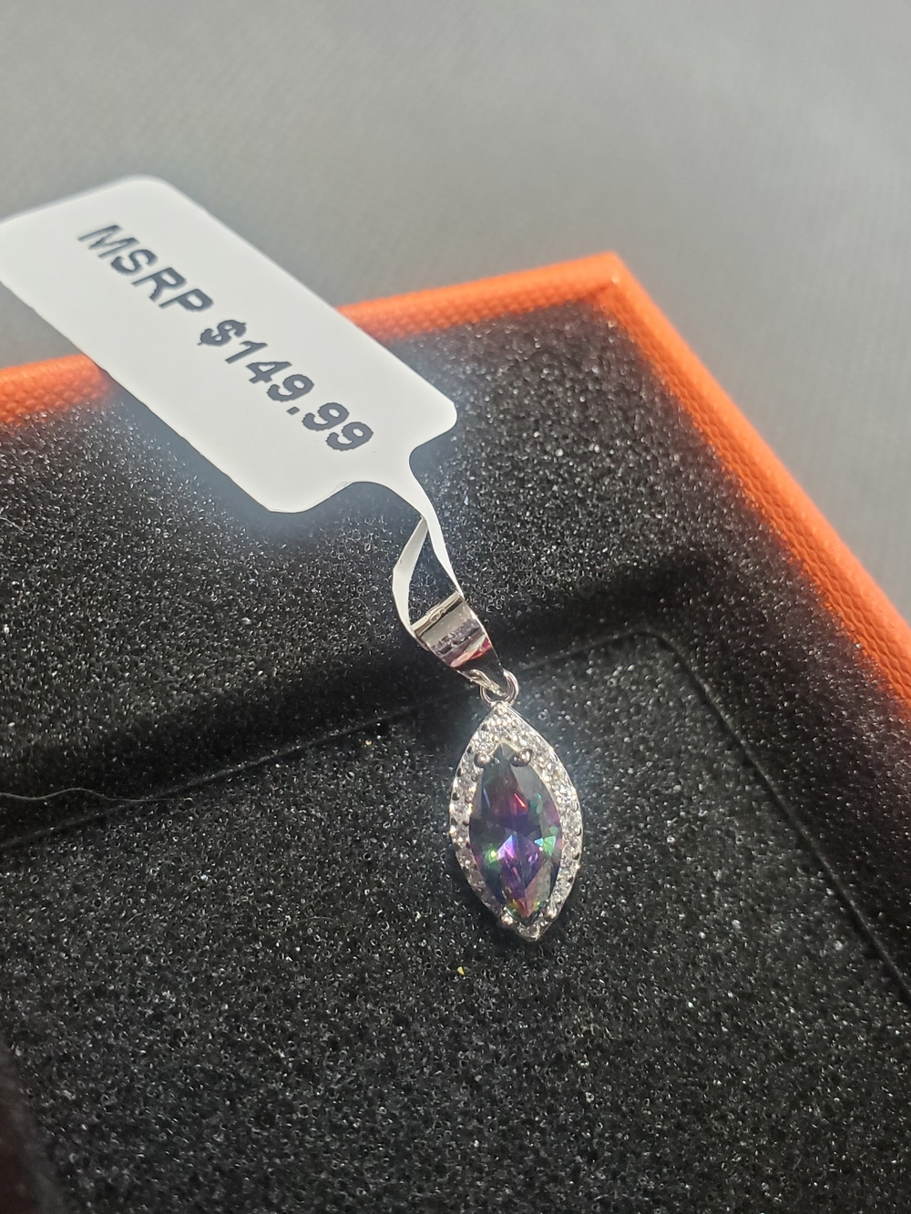 Mystic Topaz Marquise Surrounded By Moissonite Halo Pendant 925 Sterling Silver